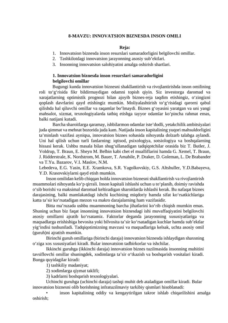 INNOVATSION BIZNESDA INSON OMILI 1
