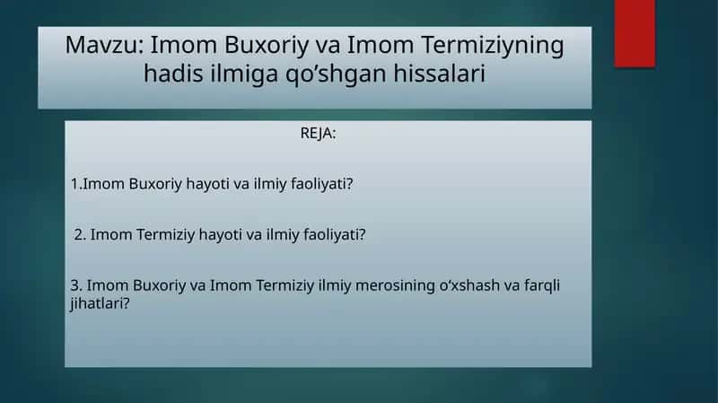 Imom Buxoriy va Imom Termiziyning hadisilmi 1