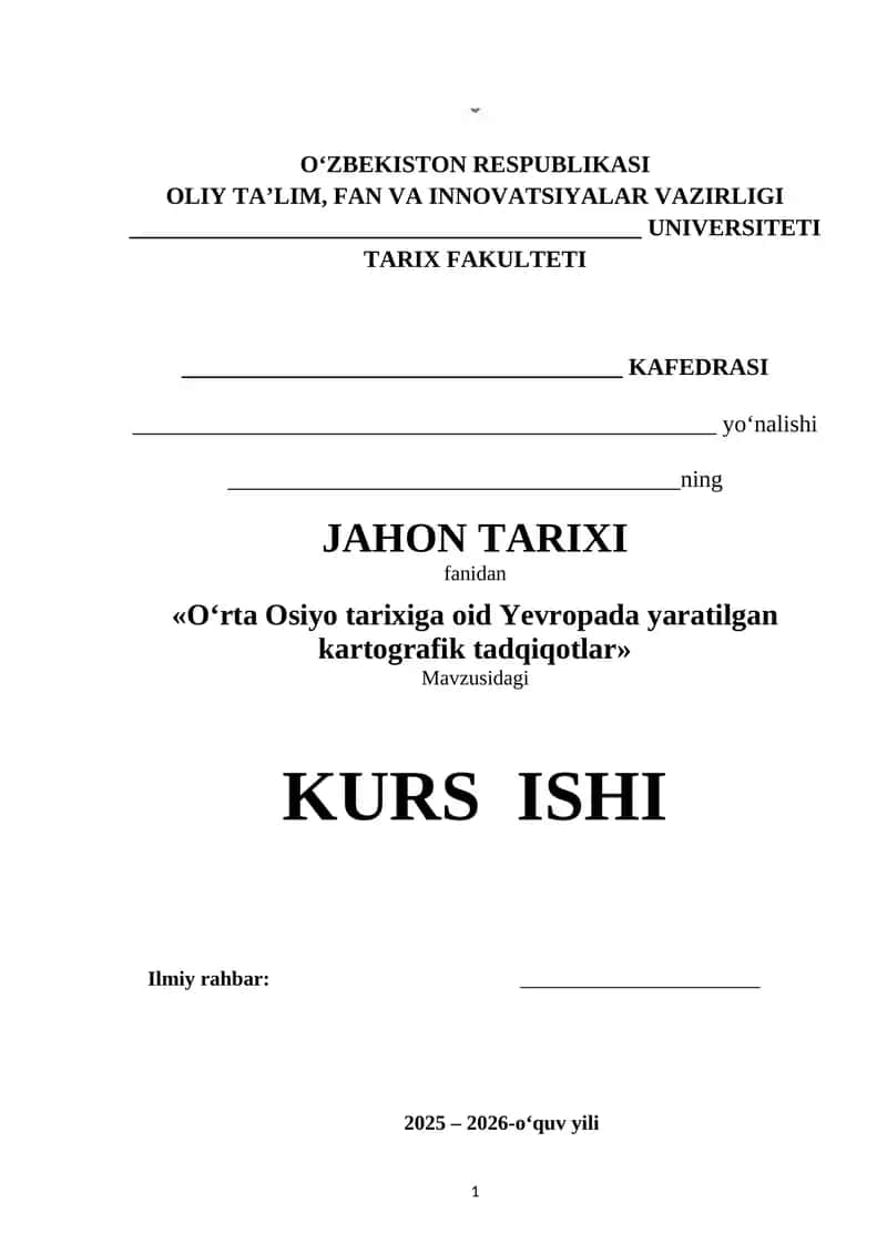 O‘rta Osiyo tarixiga oid Yevropada yaratilgan kartografik tadqiqotlar 1