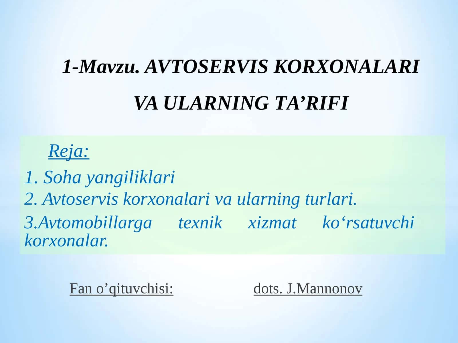 AVТOSERVIS KORХONALARI VA ULARNINGТA’RIFI 1