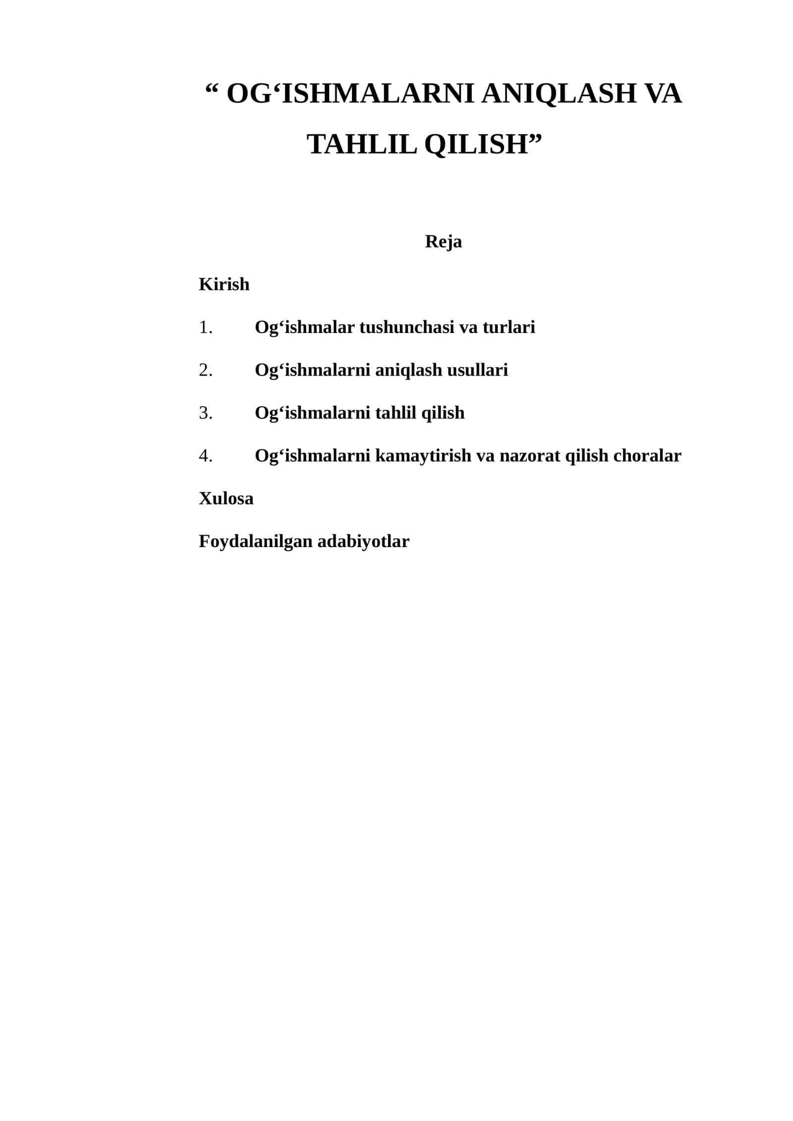 OG‘ISHMALARNI ANIQLASH VA TAHLIL QILISH 1