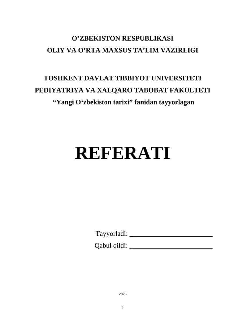 Referati "Yangi O‘zbekiston tarixi" 1