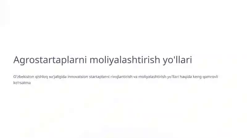Agrostartaplarni moliyalashtirish yo'llari
