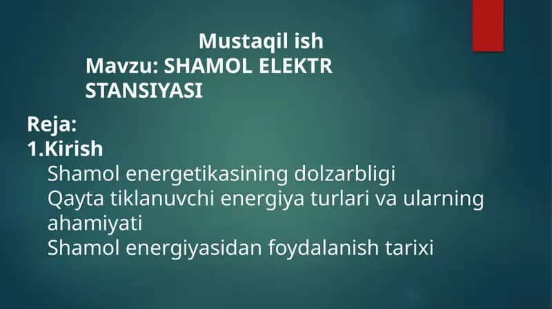 Shamol Elektro Stansiyasi 1