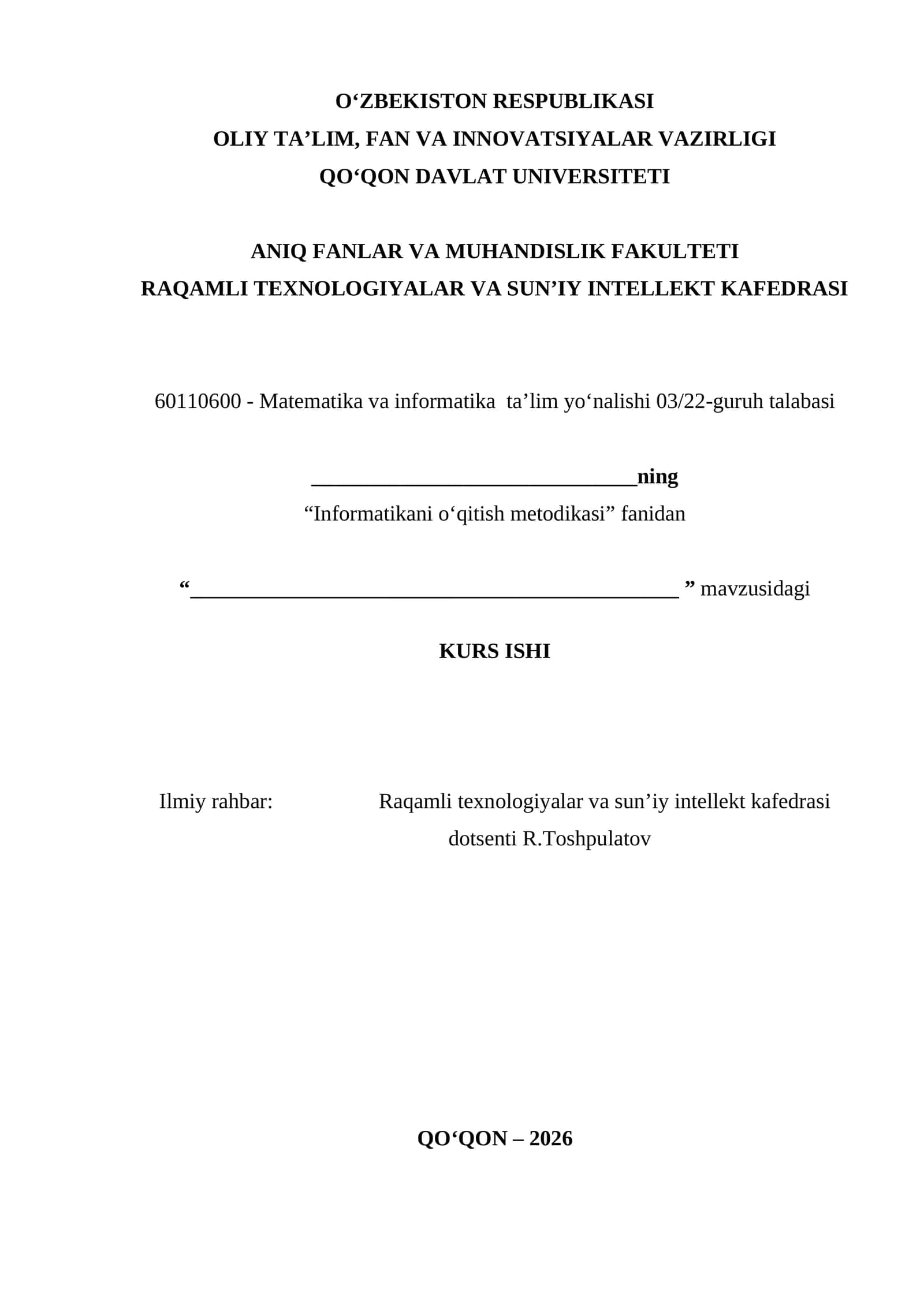 Informatikani o‘qitish metodikasi 1