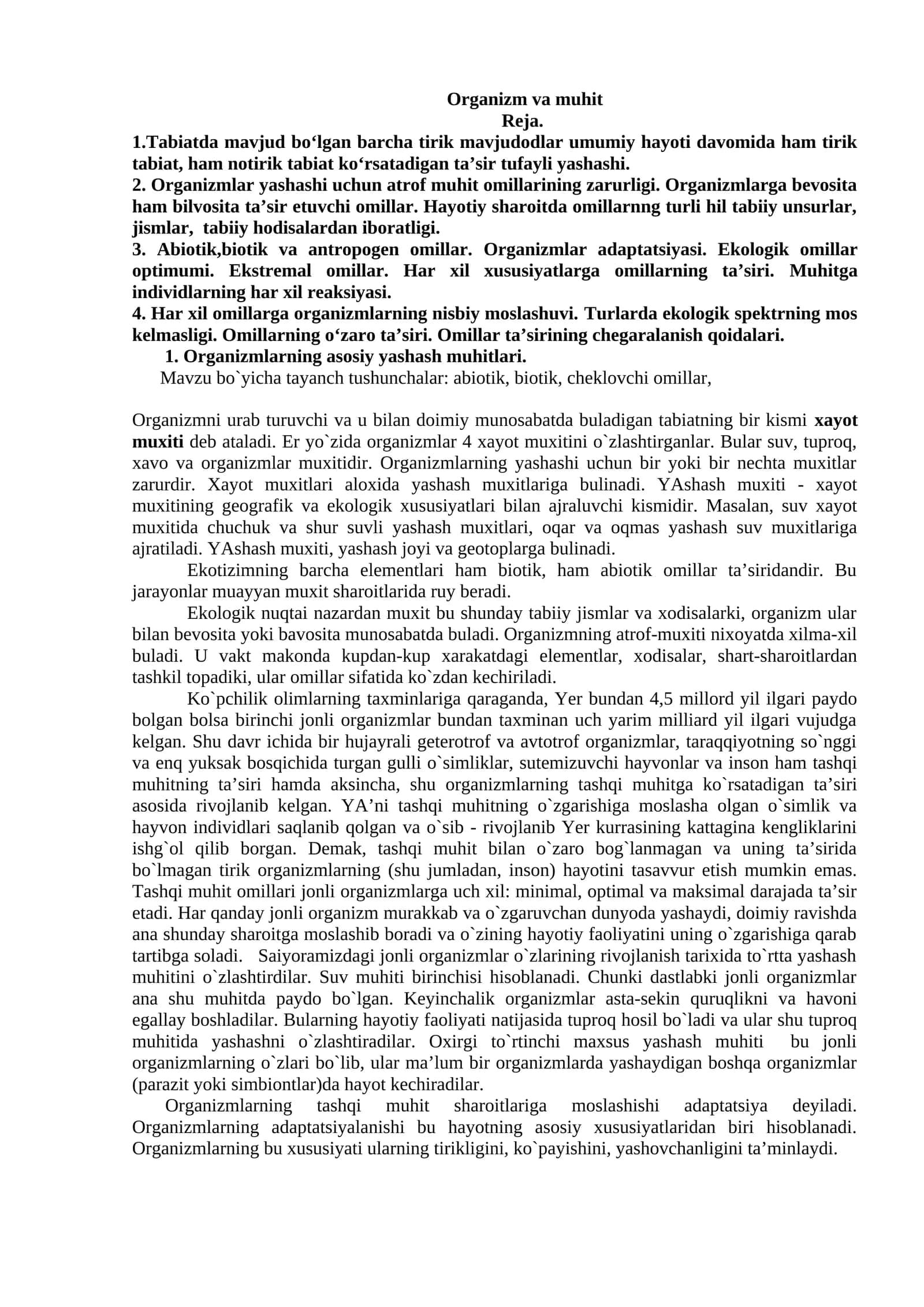 Organizm va muhit 1