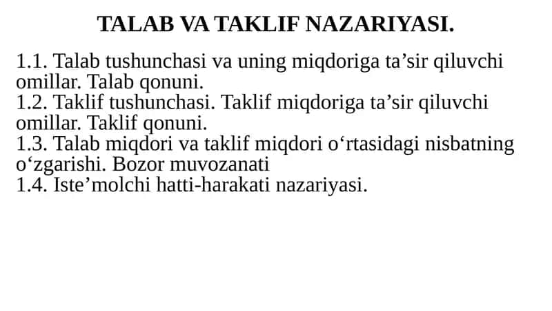 Talab va taklif nazariyasi. 1