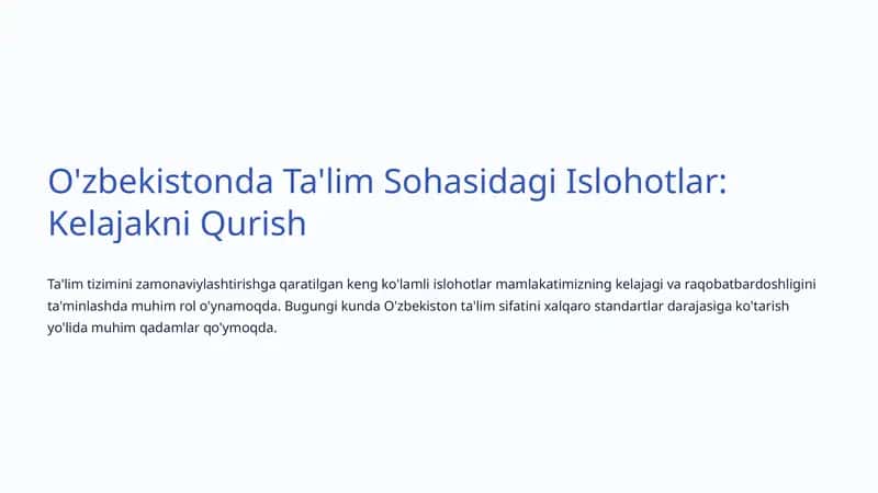 Ta'lim Sohasidagi Islohotlar: Kelajakni Qurish 1