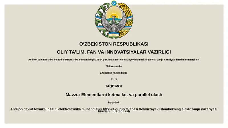 Elementlarni ketma ket va parallel ulash 1