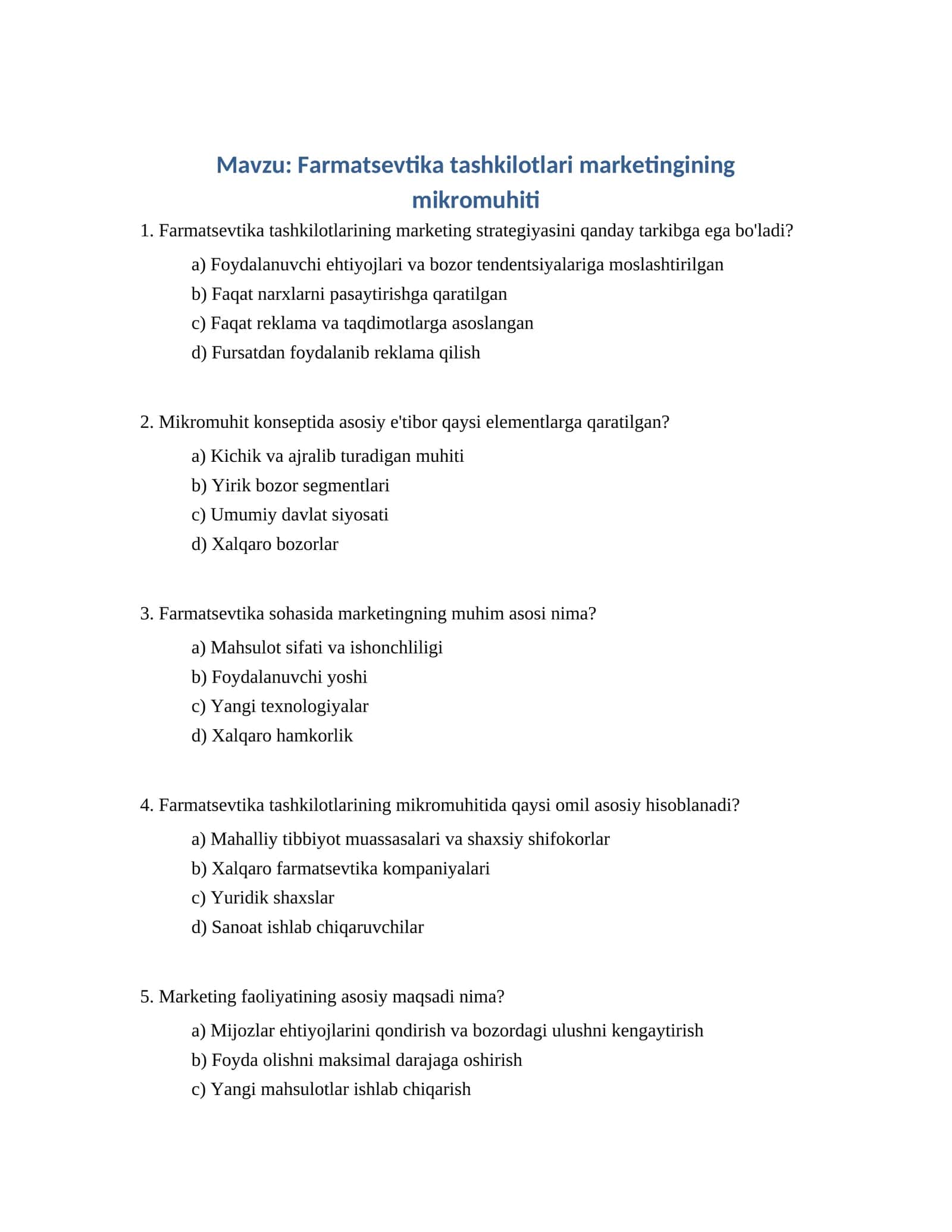 Farmatsevtika tashkilotlari marketingining mikromuhiti 1