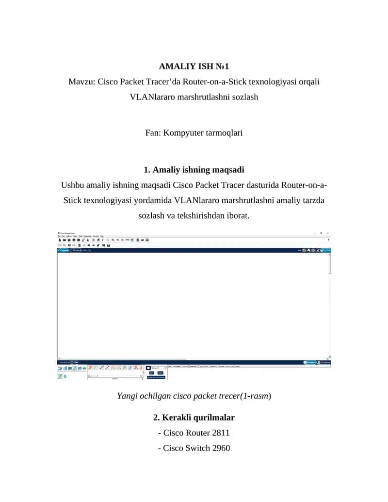 Cisco Packet Tracer’da Router-on-a-Stick Texnologiyasi 1