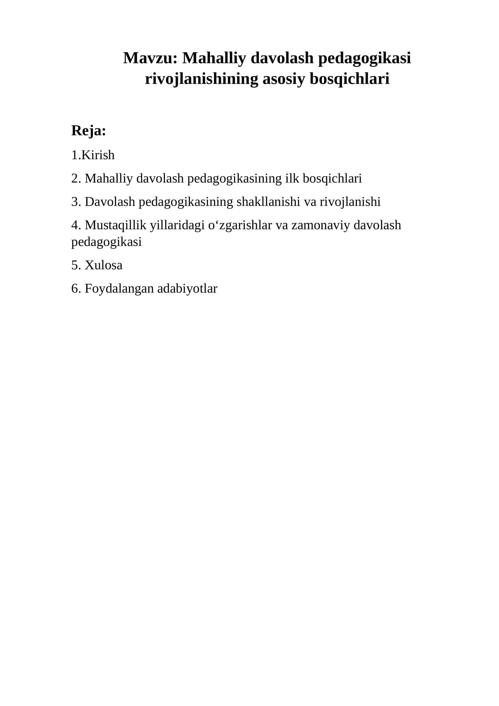 Mahalliy davolash pedagogikasi rivojlanishining asosiy bosqichlari 1
