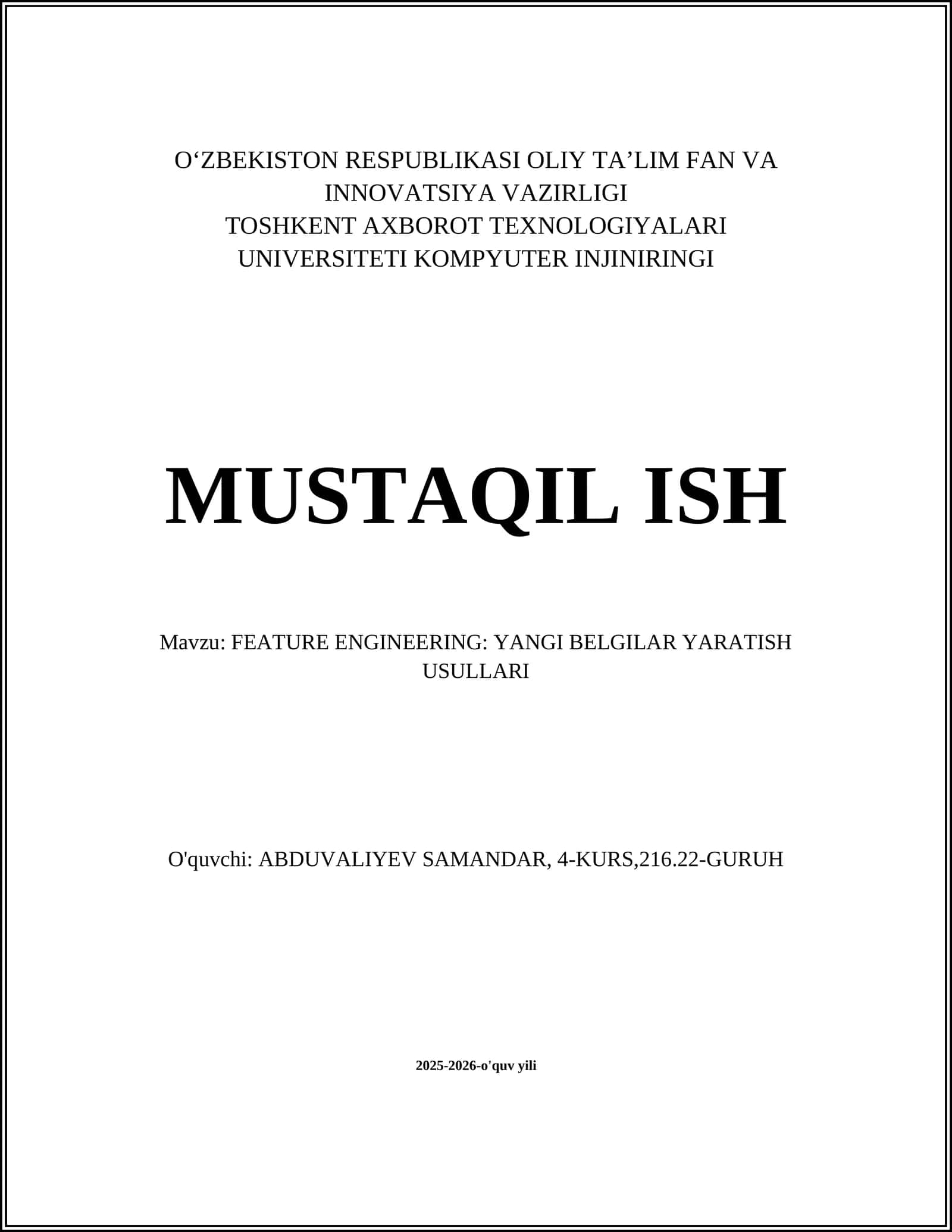 FEATURE ENGINEERING: YANGI BELGILAR YARATISH USULLARI 1