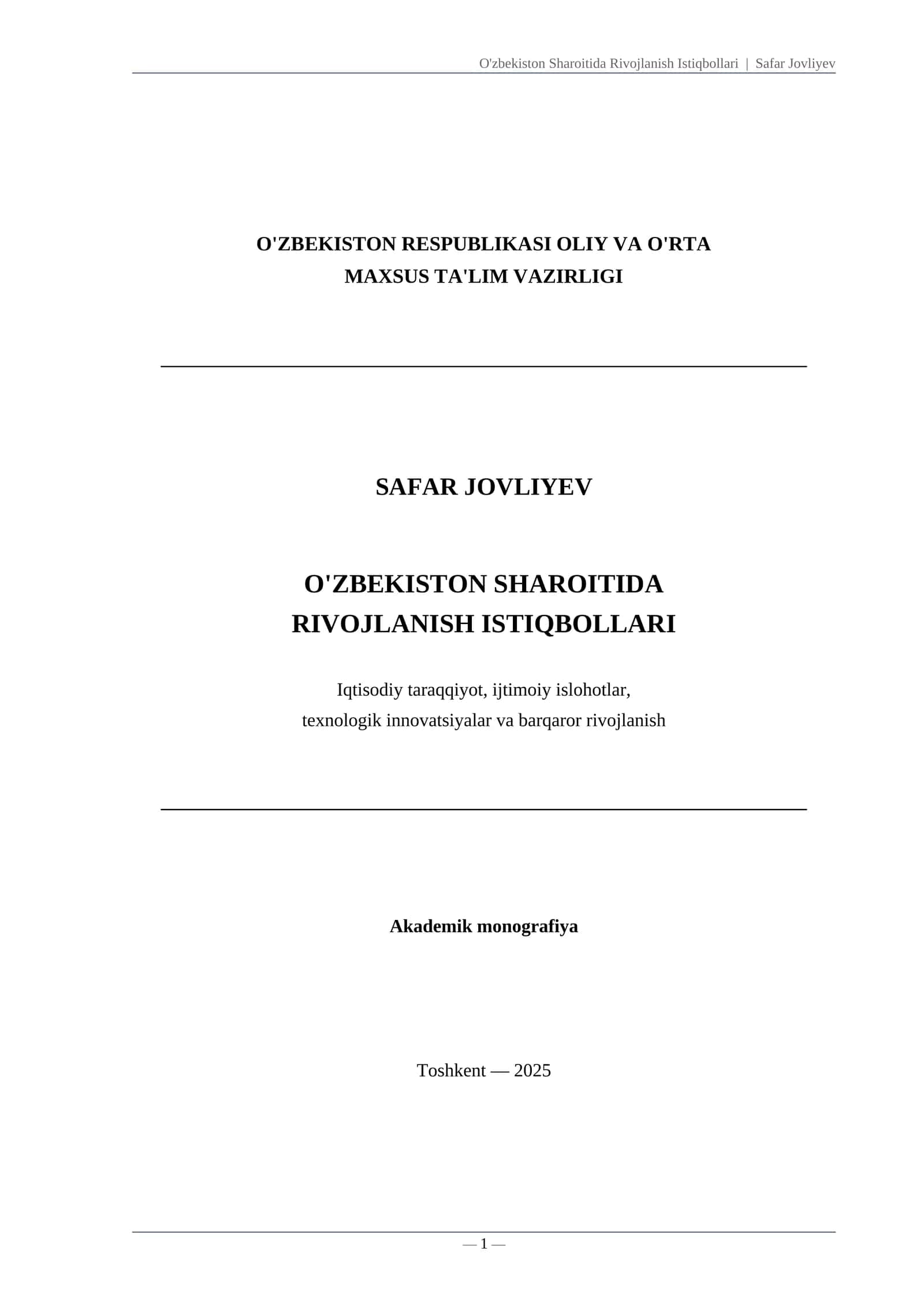O'zbekiston Sharoitida Rivojlanish Istiqbollari 1