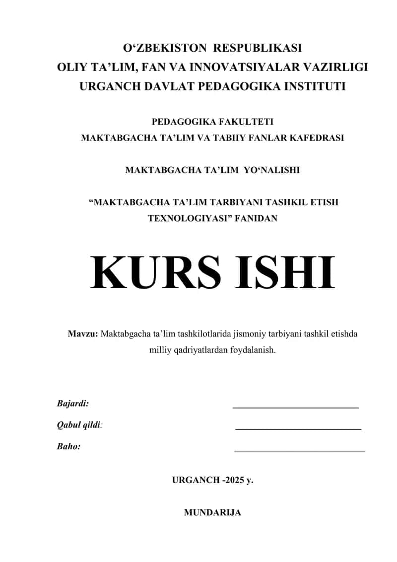 Maktabgacha ta’lim tarbiyani tashkil etish texnologiyasi 1