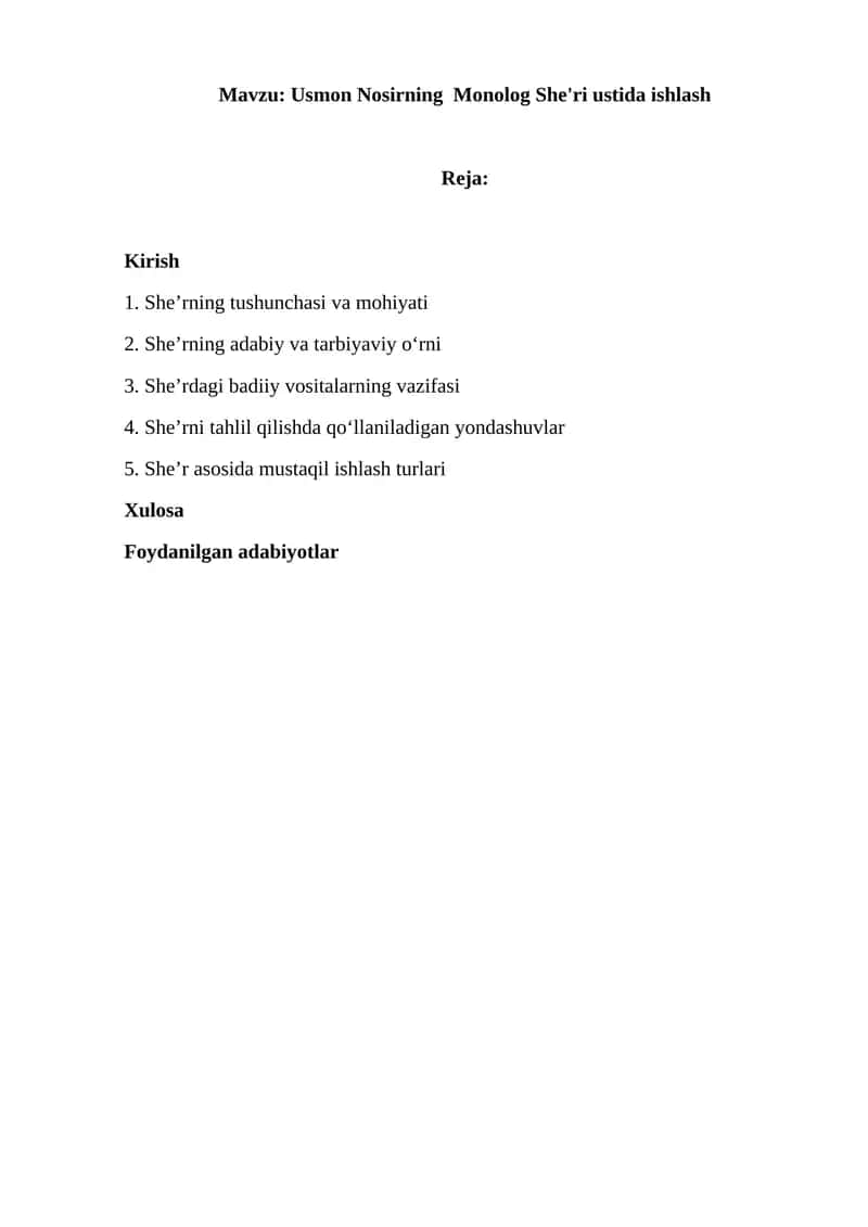 Usmon Nosirning Monolog She'ri ustida ishlash 1