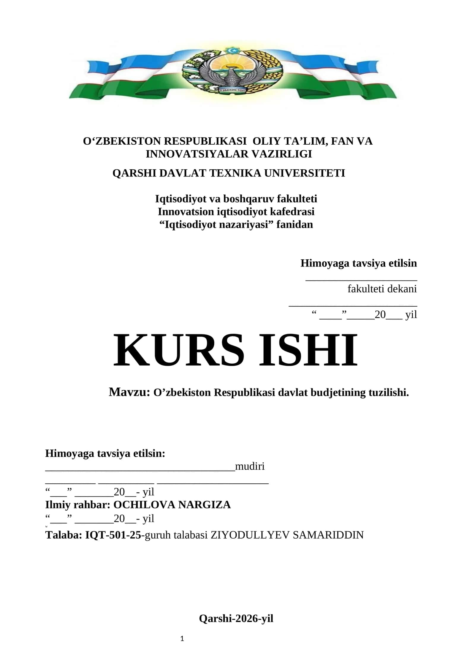 O’zbekiston Respublikasi davlat budjetining tuzilishi 1