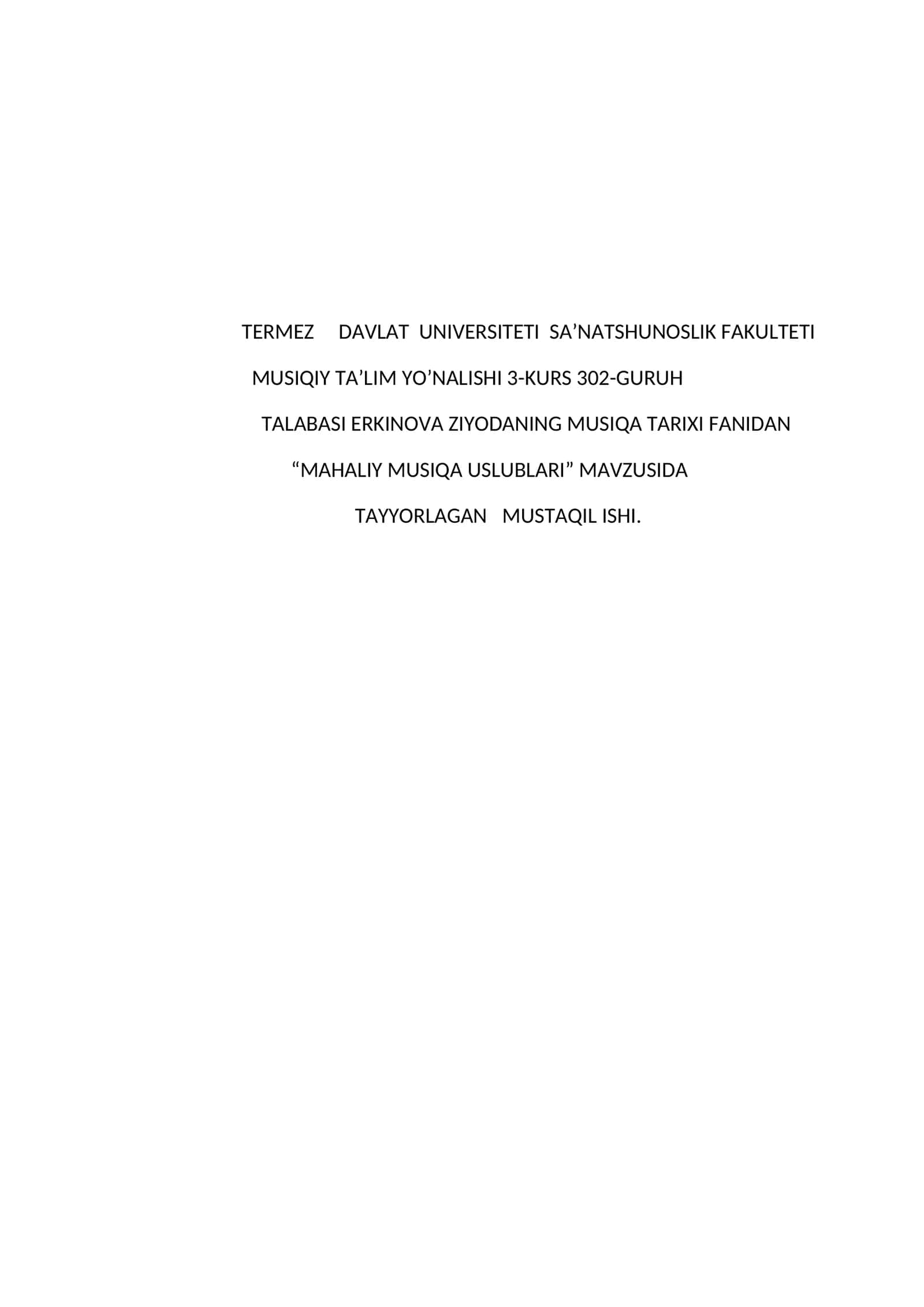 MAHALIY MUSIQA USLUBLARI 1