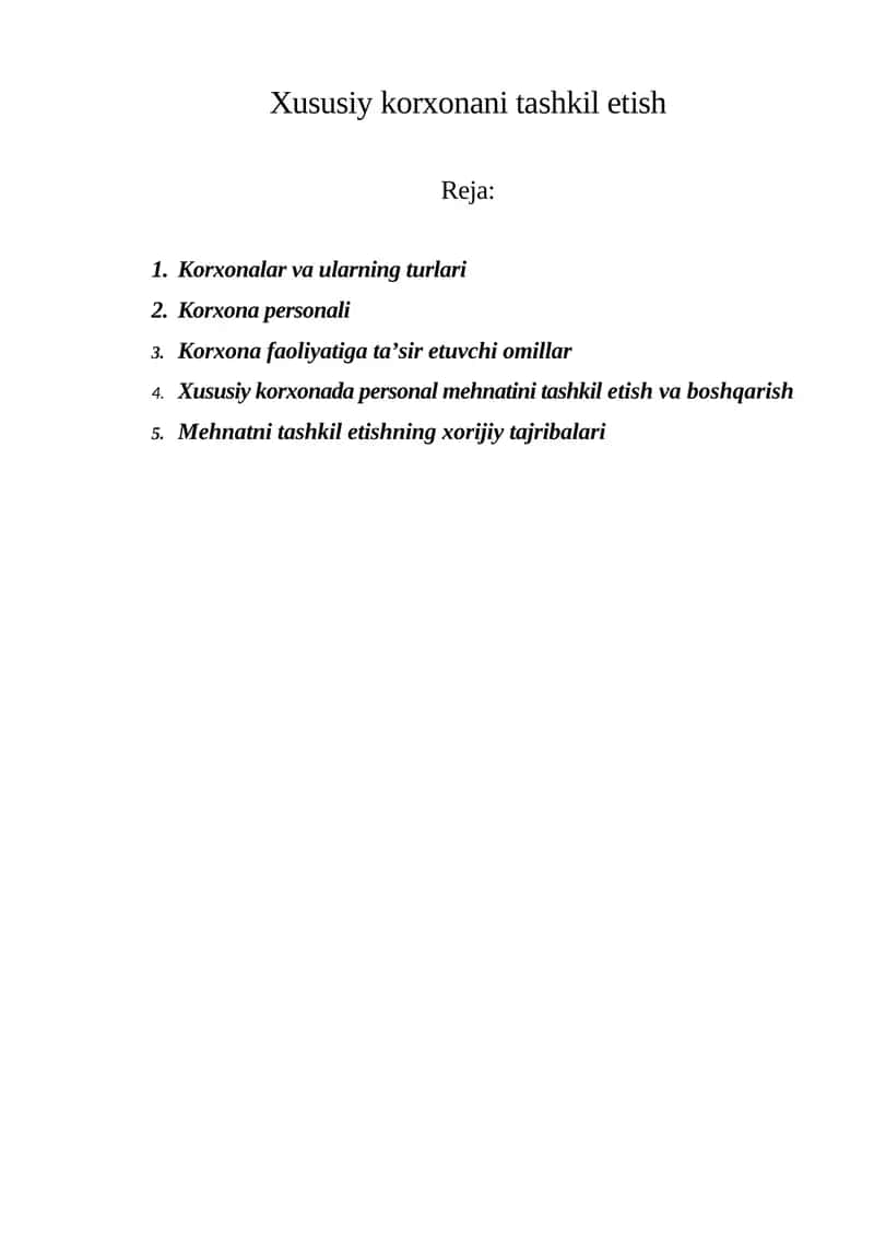 Xususiy korxonani tashkil etish 1