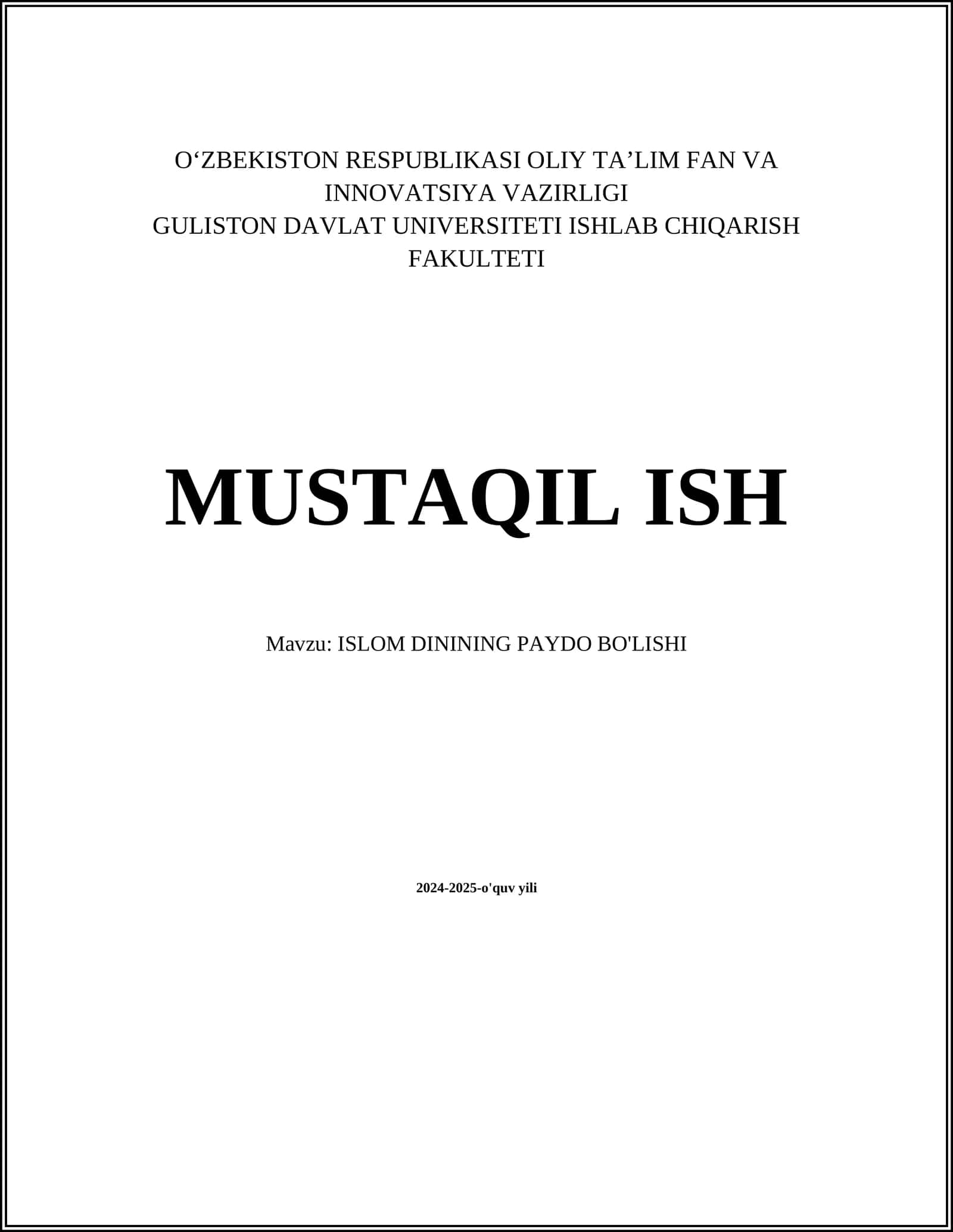 ISLOM DININING PAYDO BO'LISHI 1