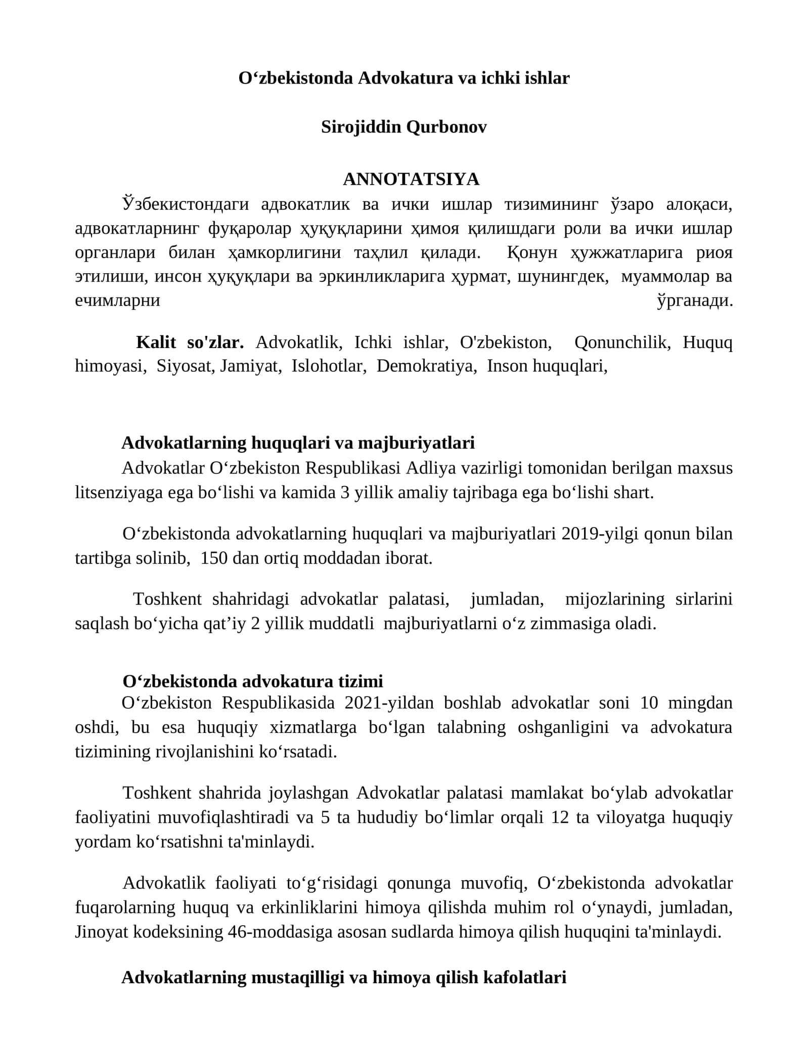 Advokatura va ichki ishlar 1