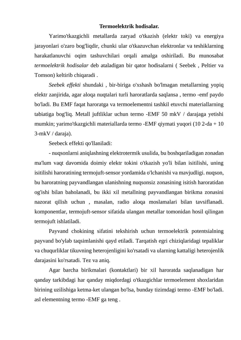 Termoelektrik hodisalar 1