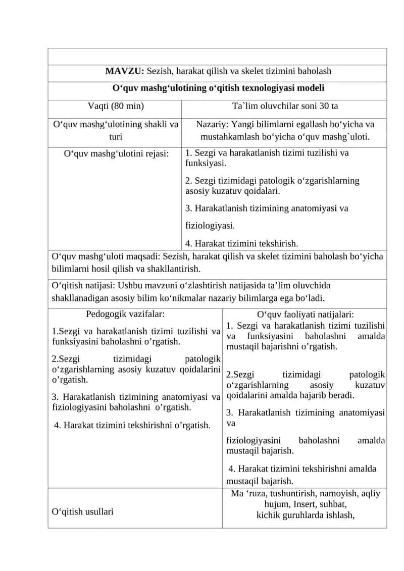 Sezish, harakat qilish va skelet tizimini baholash 1