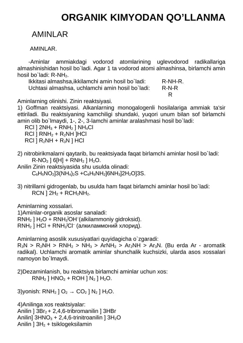 ORGANIK KIMYODAN QO’LLANMA 1