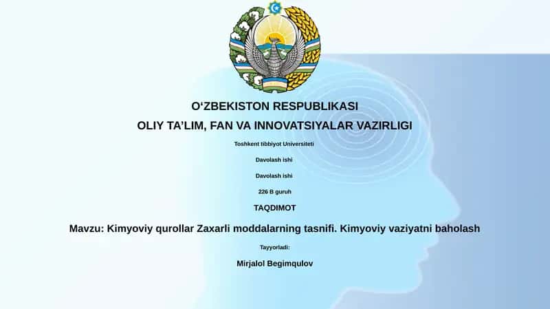 Kimyoviy qurollar Zaxarli moddalarning tasnifi 1