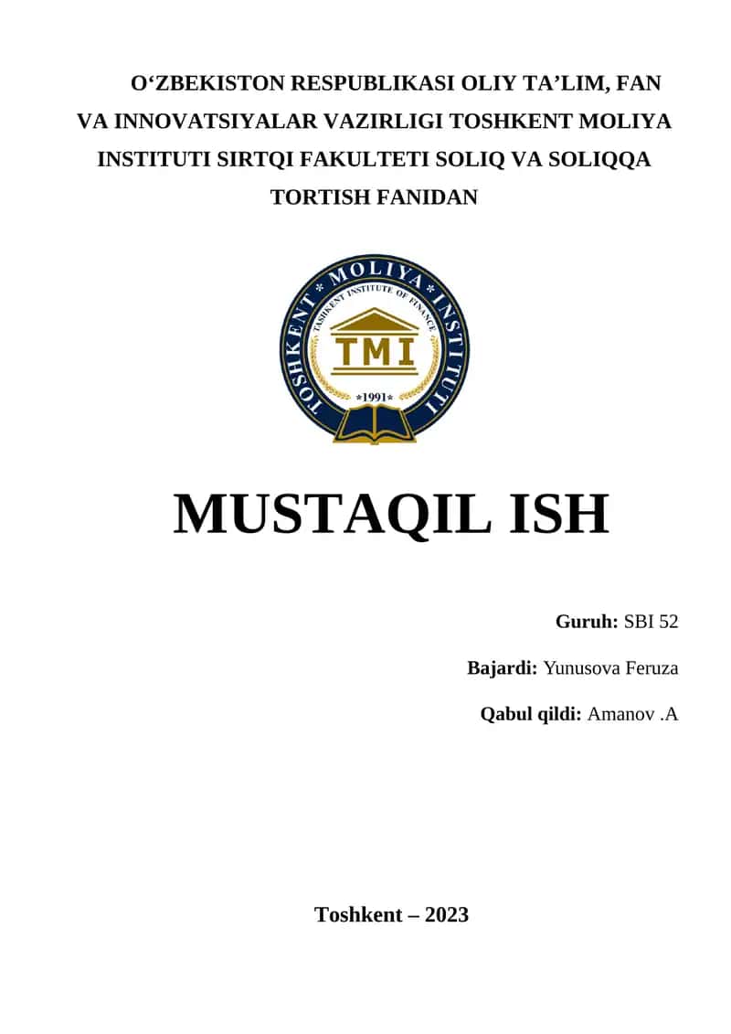 Soliqqa tortish fanidagi mustaqil ish 1