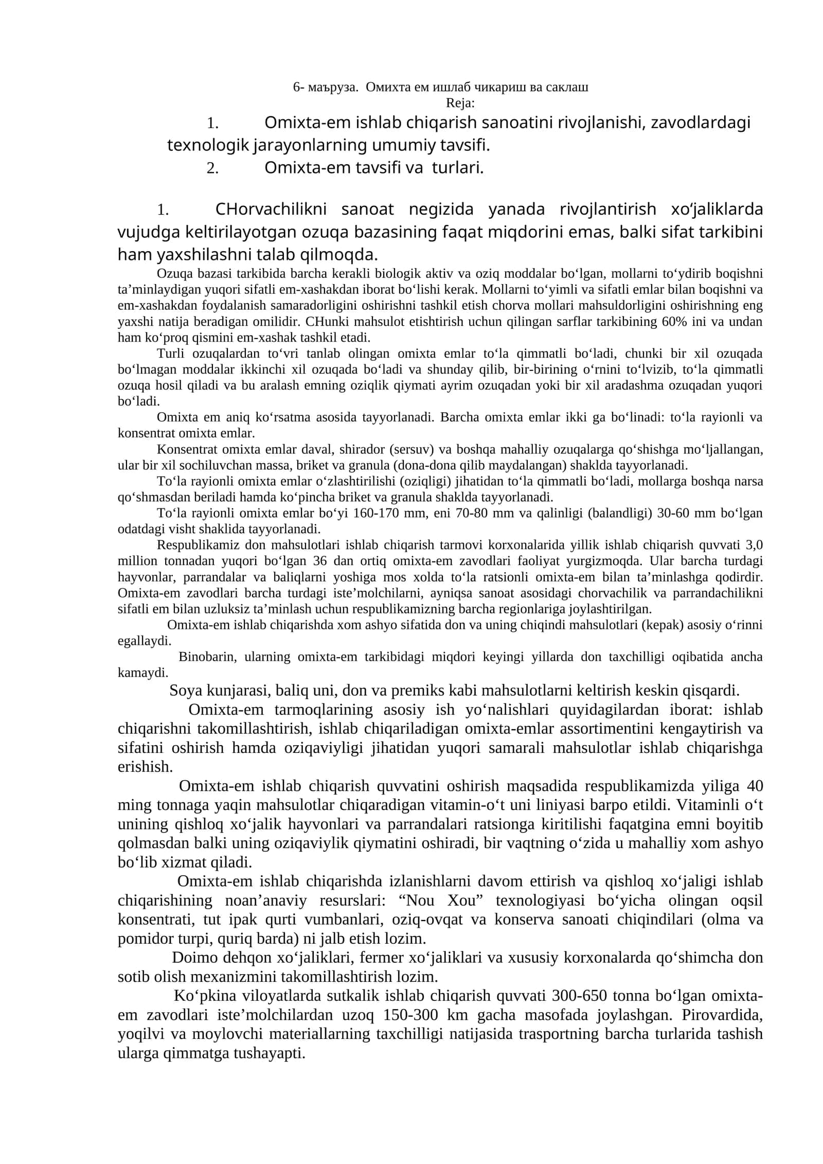 Omixta-em ishlab chiqarish va sarklash 1