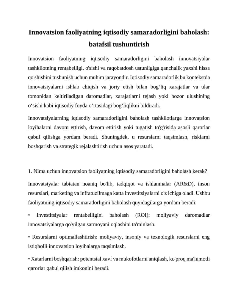 Innovatsion faoliyatning iqtisodiy samaradorligini baholash 1