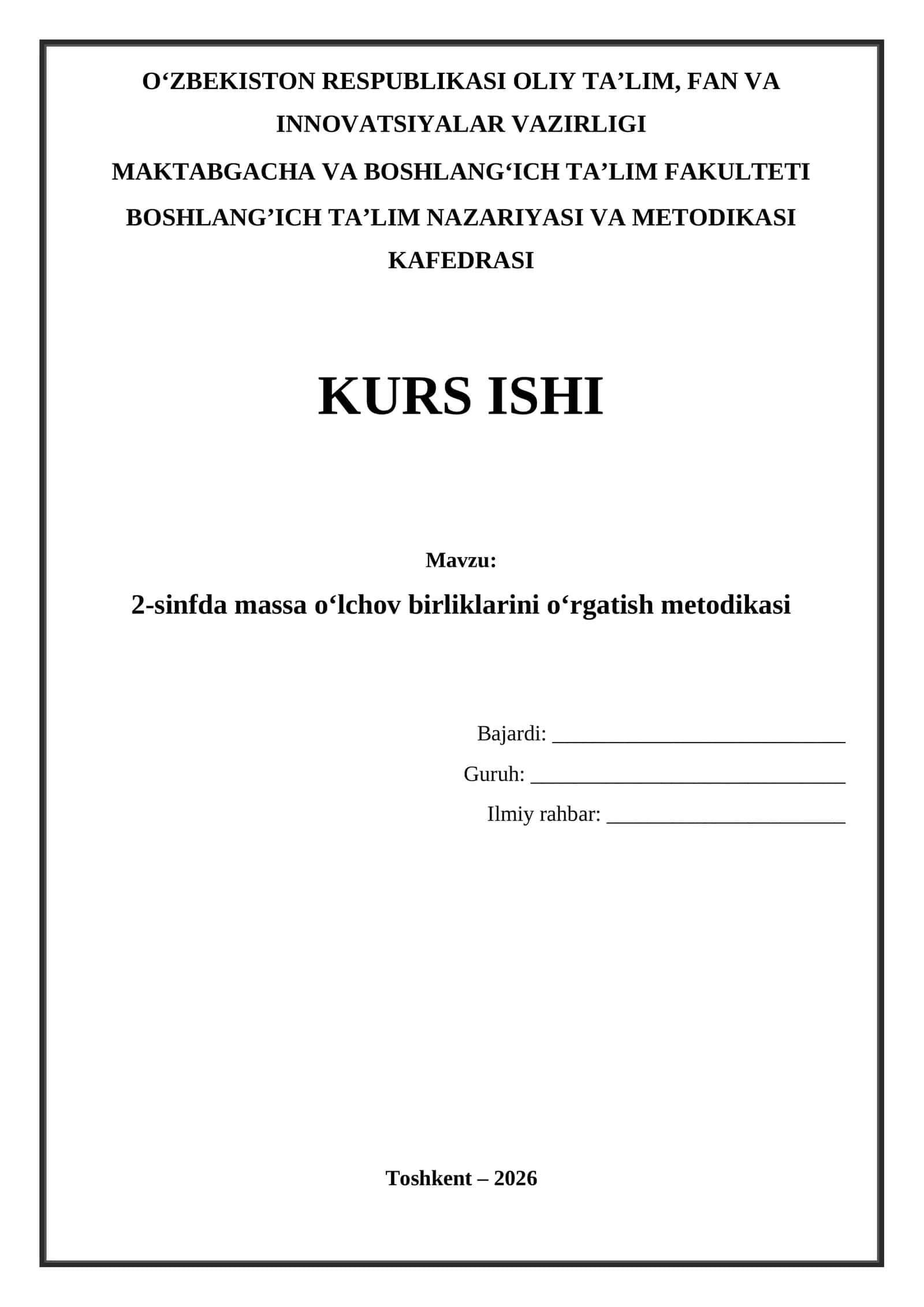 2-sinf massa o'lchov birliklarini o'rgatish metodikasi 1