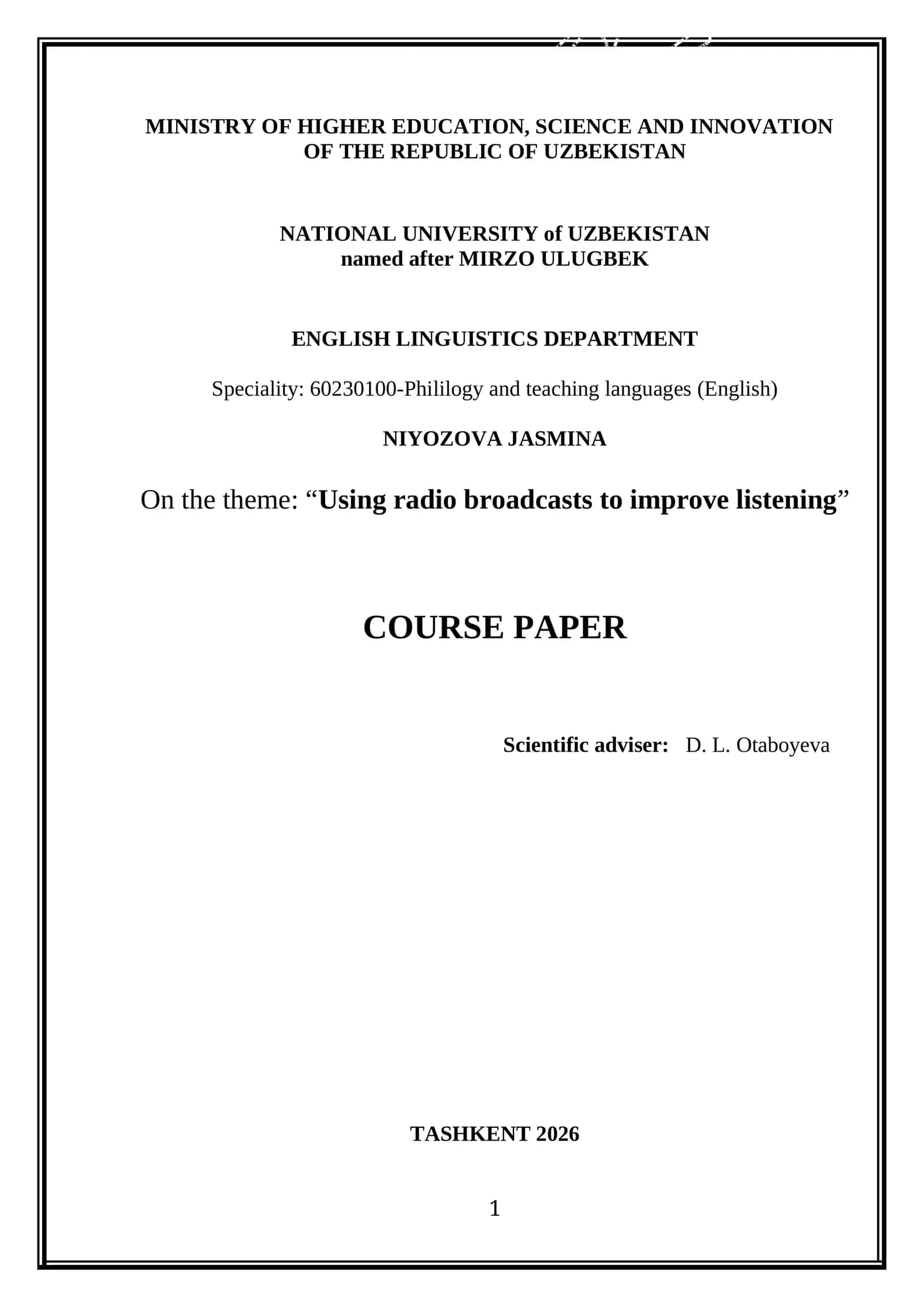 Kurs ishi: “Using radio broadcasts to improve listening” 1