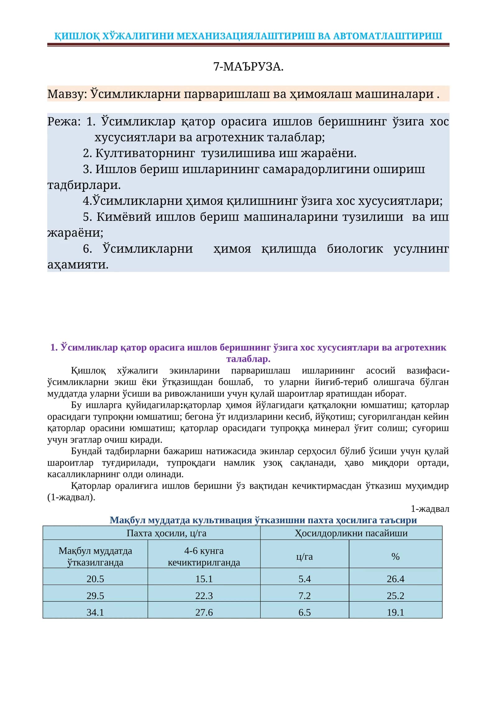 Ўсимликларни парваришлаш ва ҳимоялаш машиналари 1