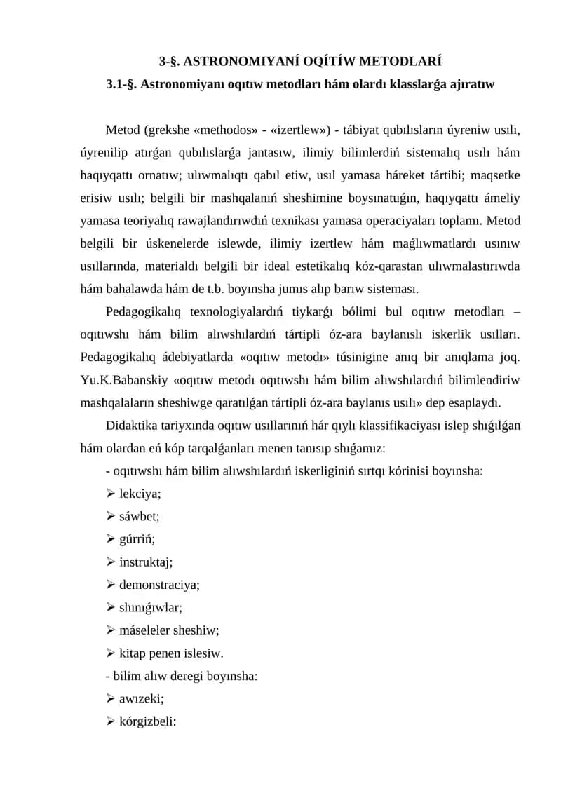 AstronomiyanÍ oqÍtÍw metodlarÍ 1