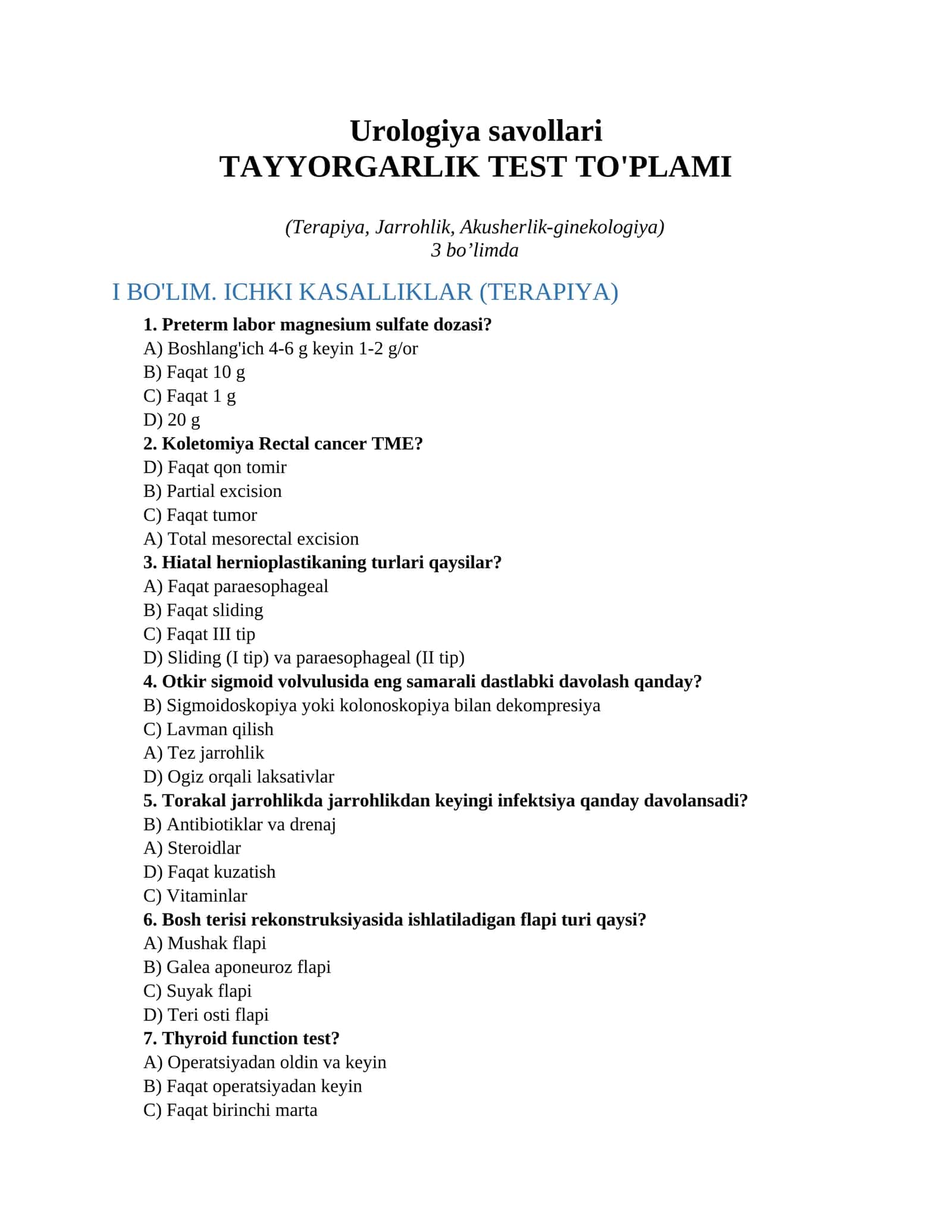 Urologiya savollari 1