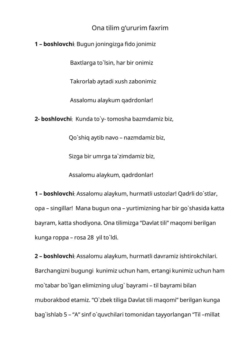 Til bayrami tadbir senariysi 1