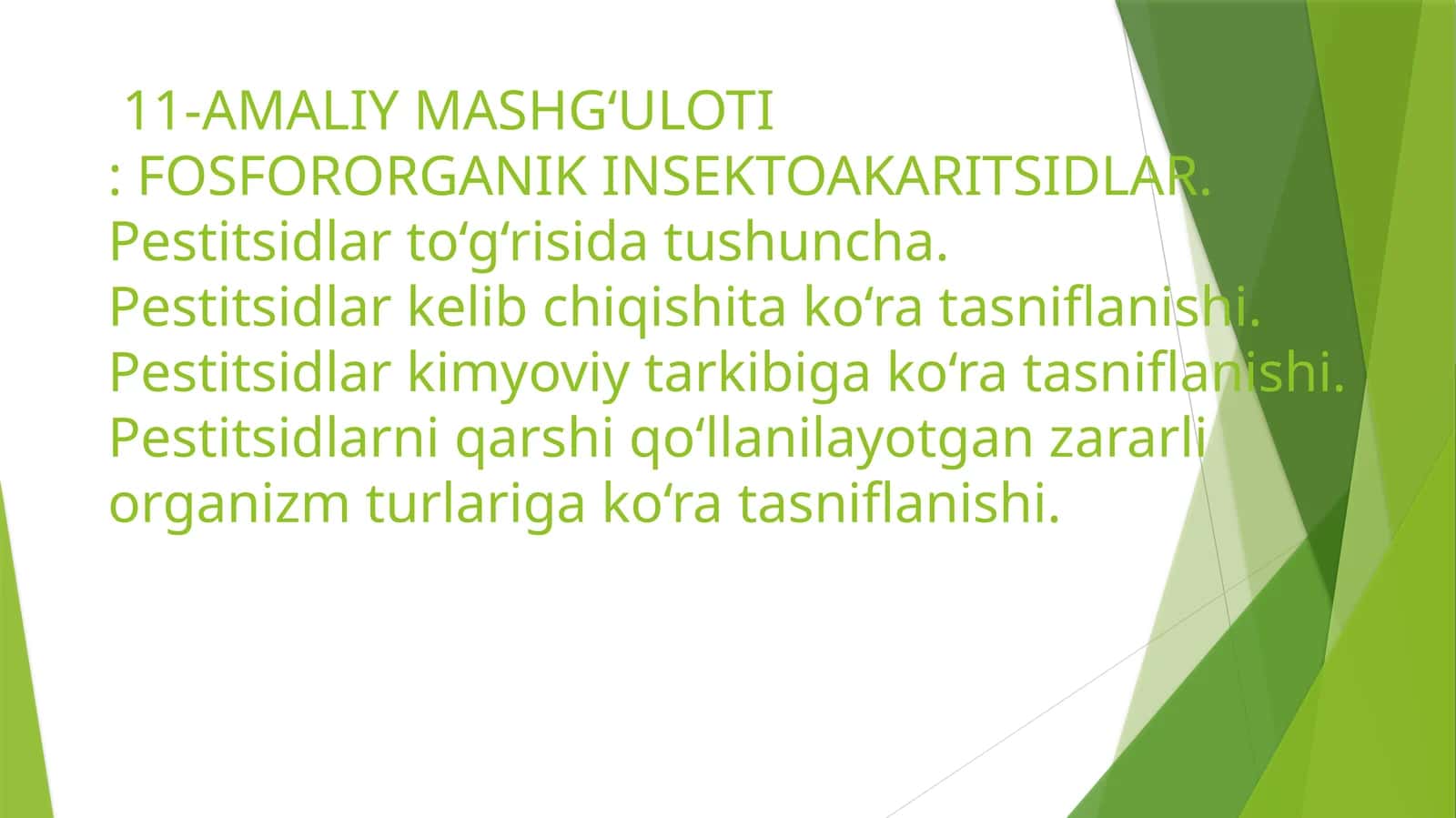 Pestitsidlar to‘g‘risida amaliy mashg‘ulot 1
