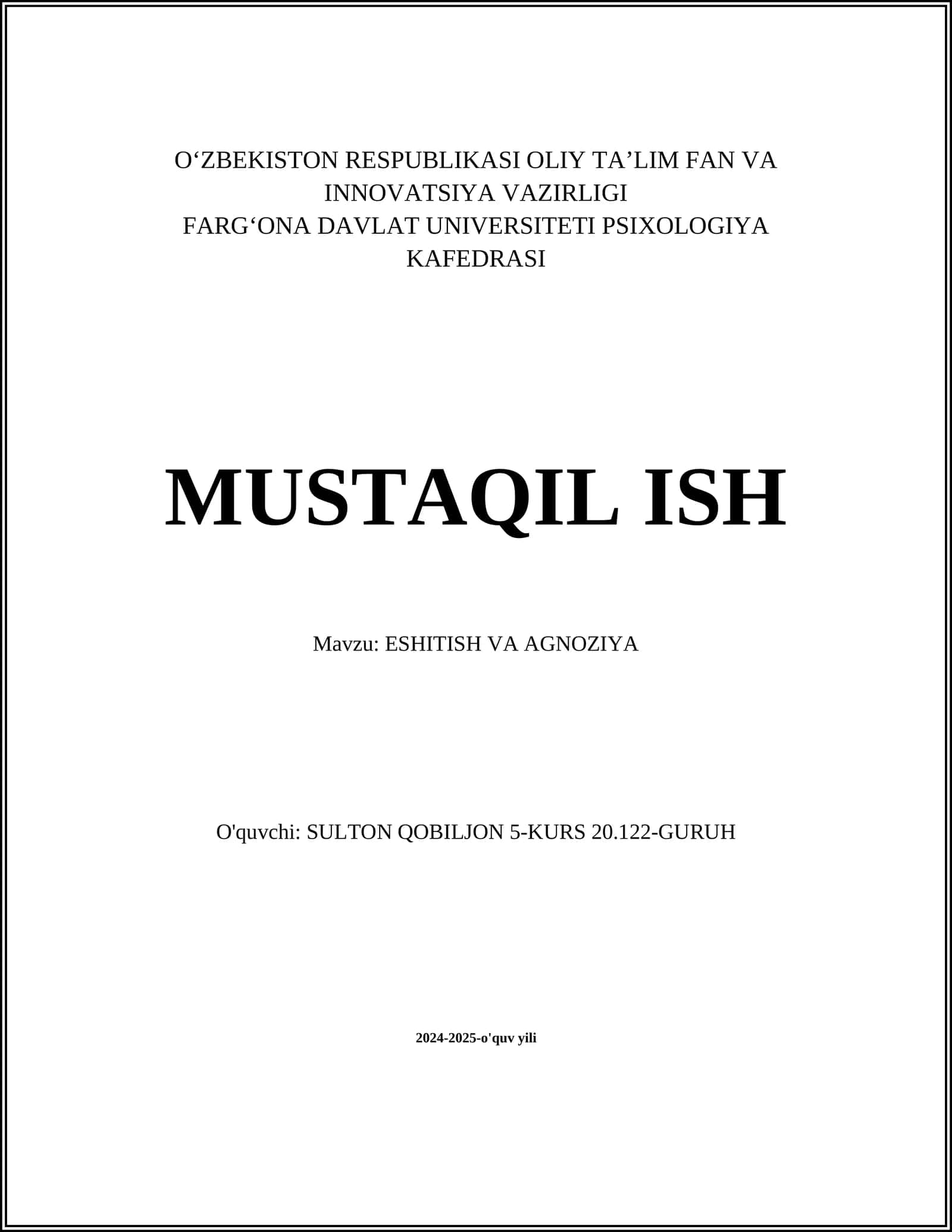 ESHITISH VA AGNOZIYA 1