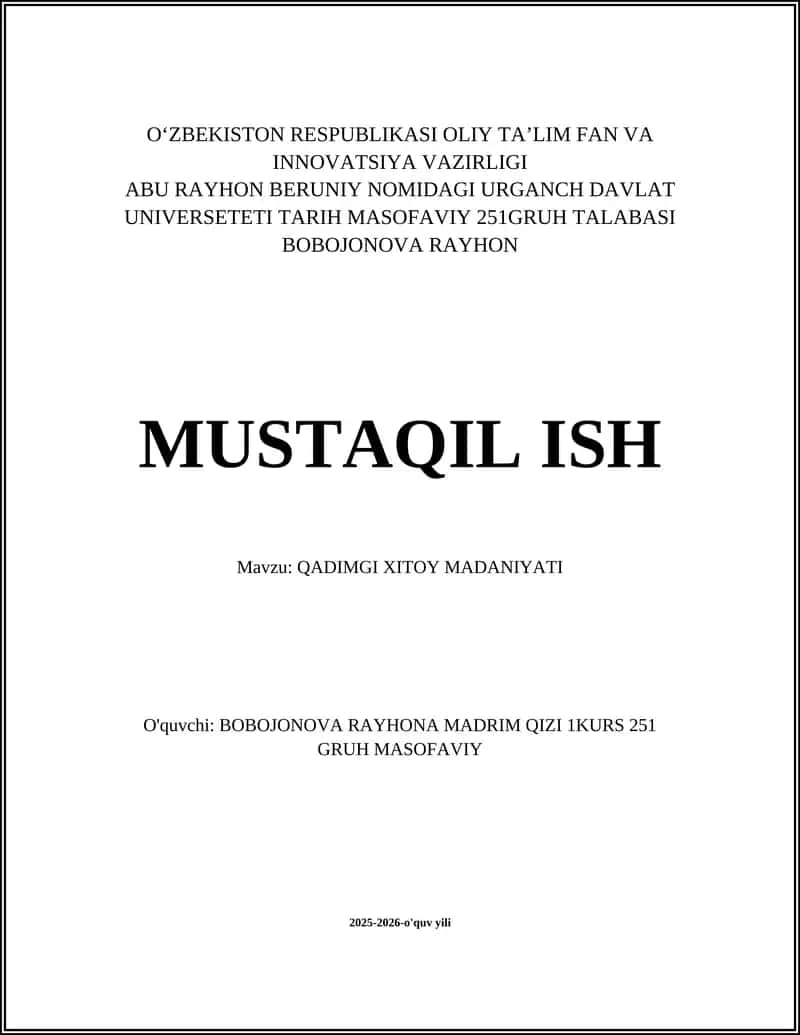QADIMGI XITOY MADANIYATI 1