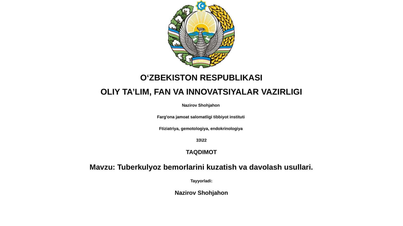 Tuberkulyoz bemorlarini kuzatish va davolash usullari 1