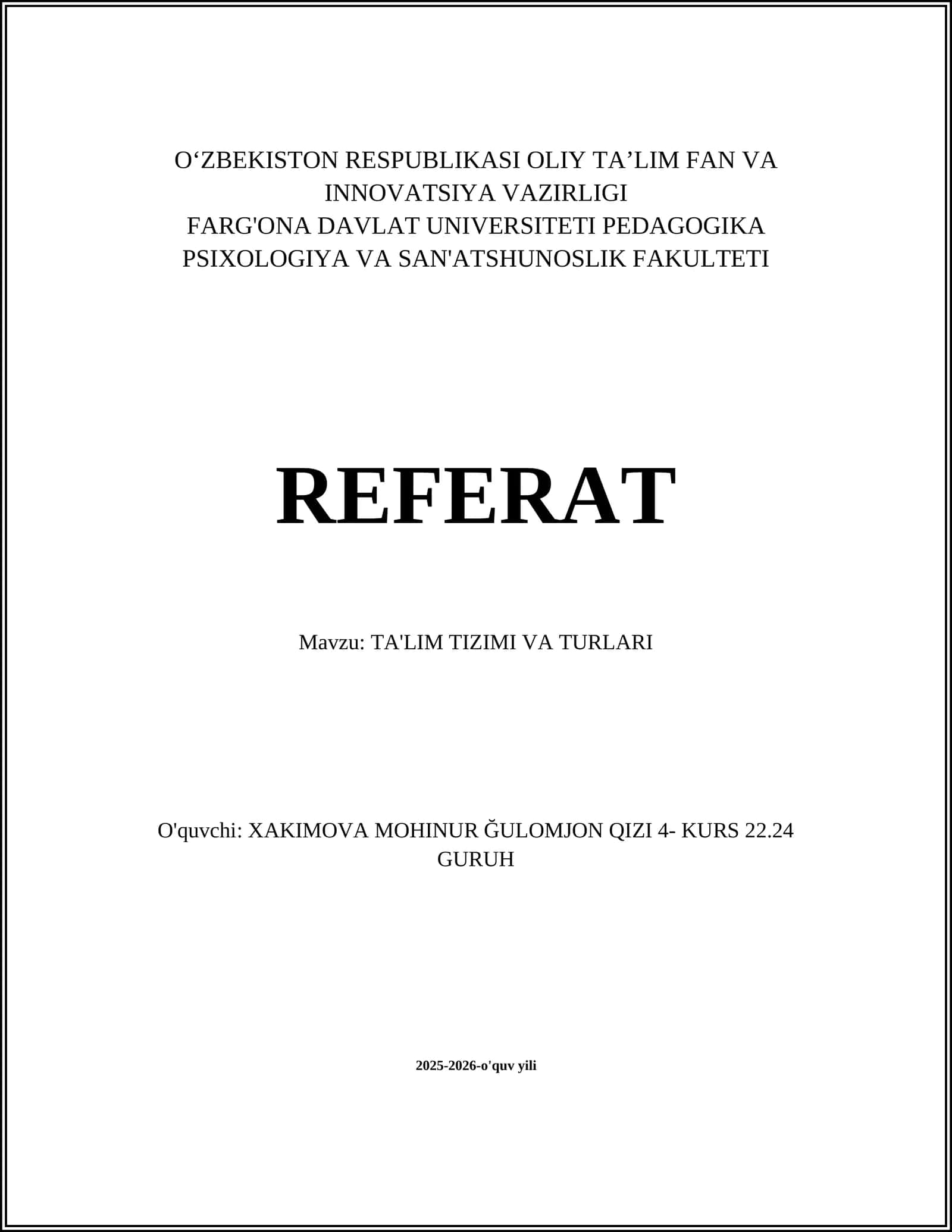 TA'LIM TIZIMI VA TURLARI 1