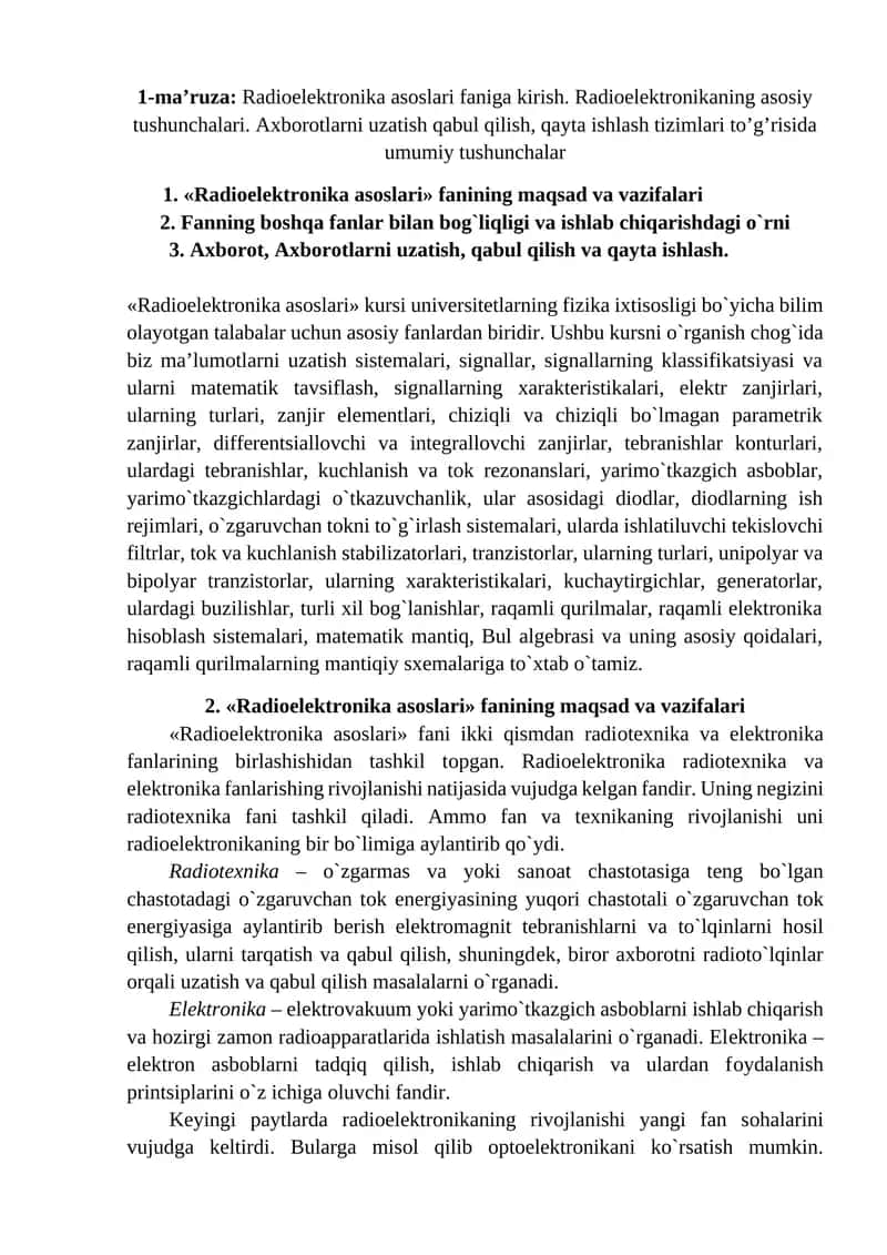 Radiоelеktrоnika asоslari 1