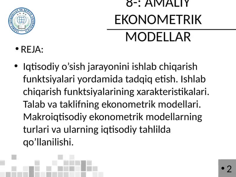 AMALIY EKONOMETRIK MODELLAR 1