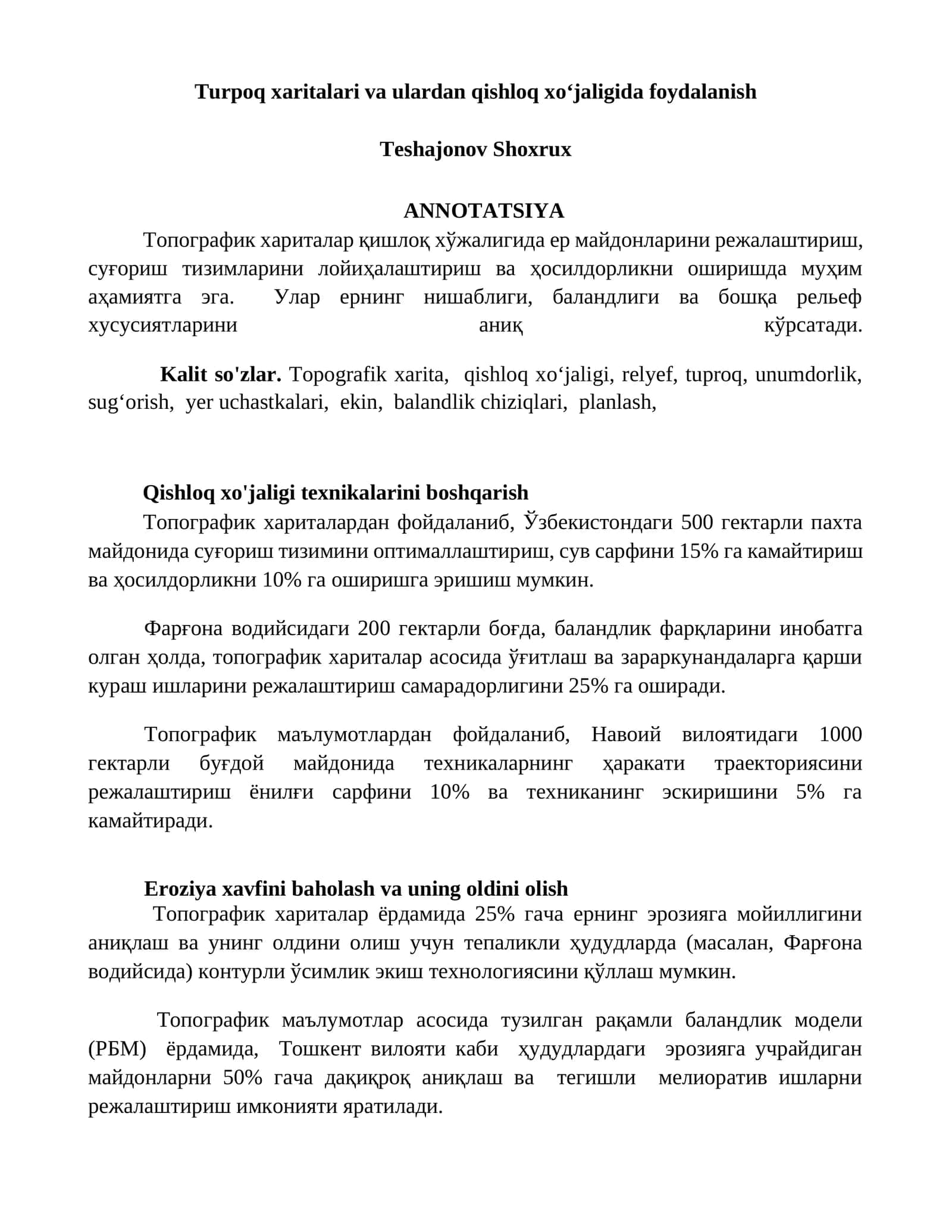 Турпоқ хариталари ва улардан қишлоқ хўжалигида фойдаланиш 1
