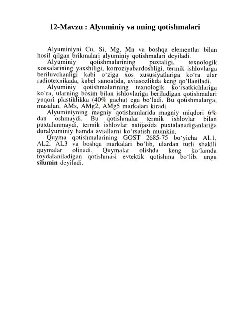 Alyuminiy va uning qotishmalari 1