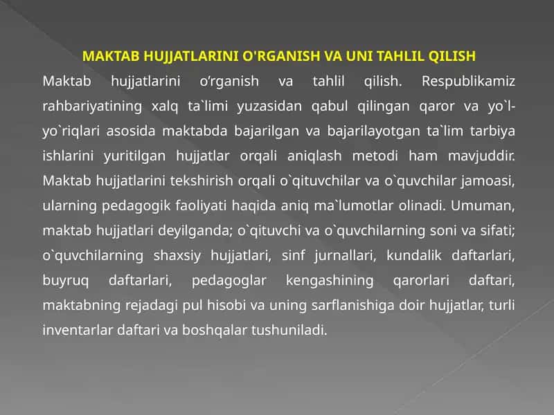 MAKTAB HUJJATLARINI O'RGANISH VA UNI TAHLIL QILISH 1