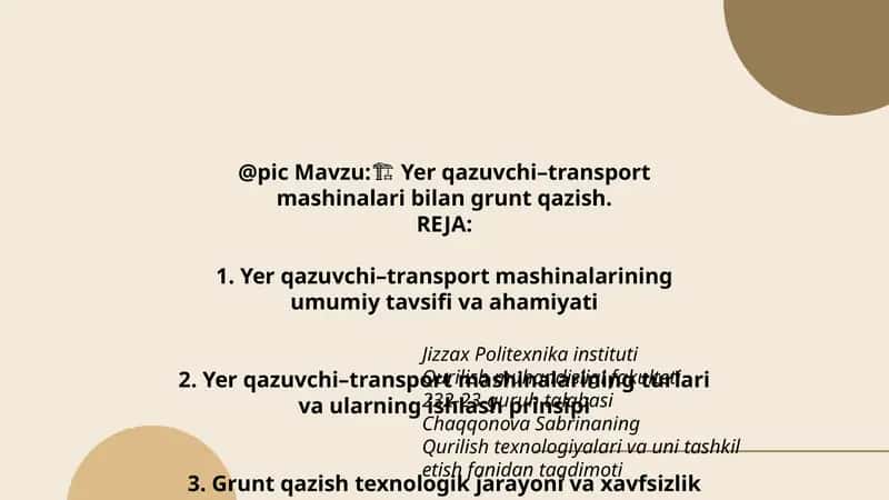 Yer qazuvchi–transport mashinalari bilan grunt qazish 1