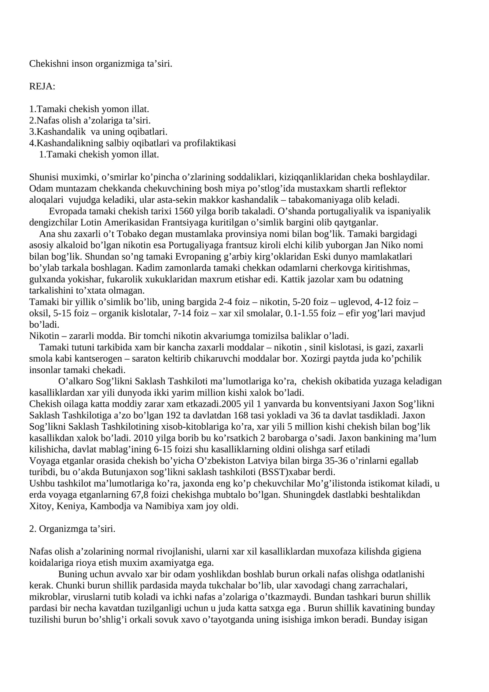 Chekishni inson organizmiga ta’siri 1
